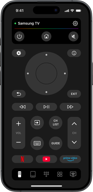 TVRem interface with a connected Samsung TV