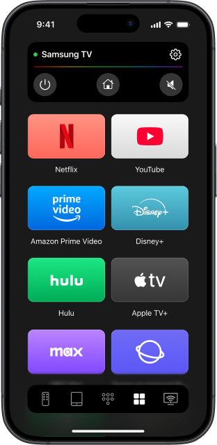 TVRem interface with a connected TV and displayed Smart TV apps