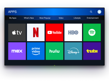 Smart TV apps displayed on the TV screen